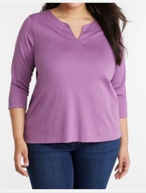 L.L. Bean Women's Pima Cotton Tunic Three Quarter Sleeve Splitneck Size 1X Plus